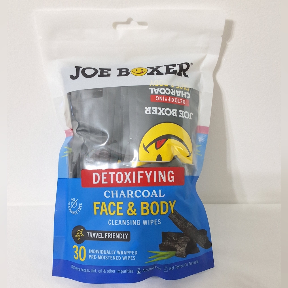 Joe Boxer Detoxifying Charcoal Face & Body Cleansing Wipes, 30 Ct, Travel Size